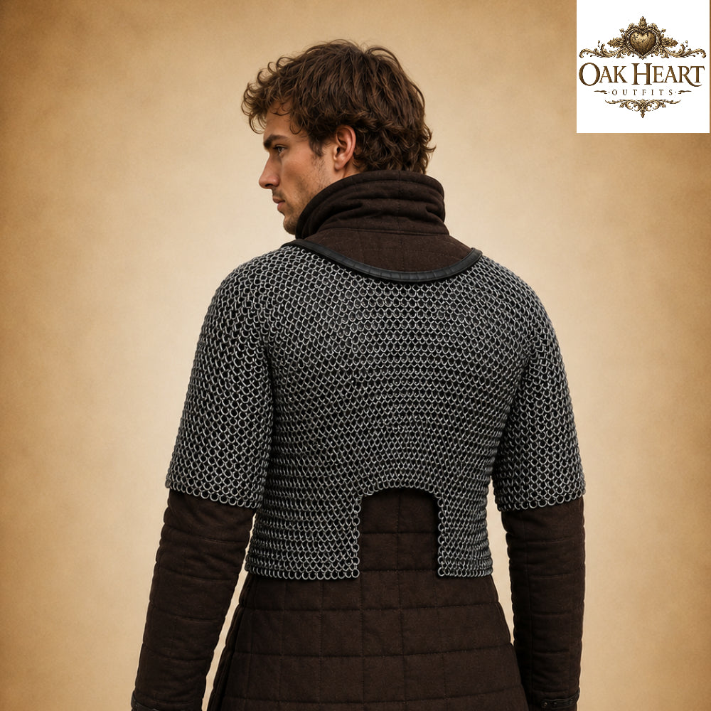 Knight Chainmail Hauberk – 9MM Flat Riveted & Solid Rings Medieval Armor for LARP, Cosplay & Ren Faire