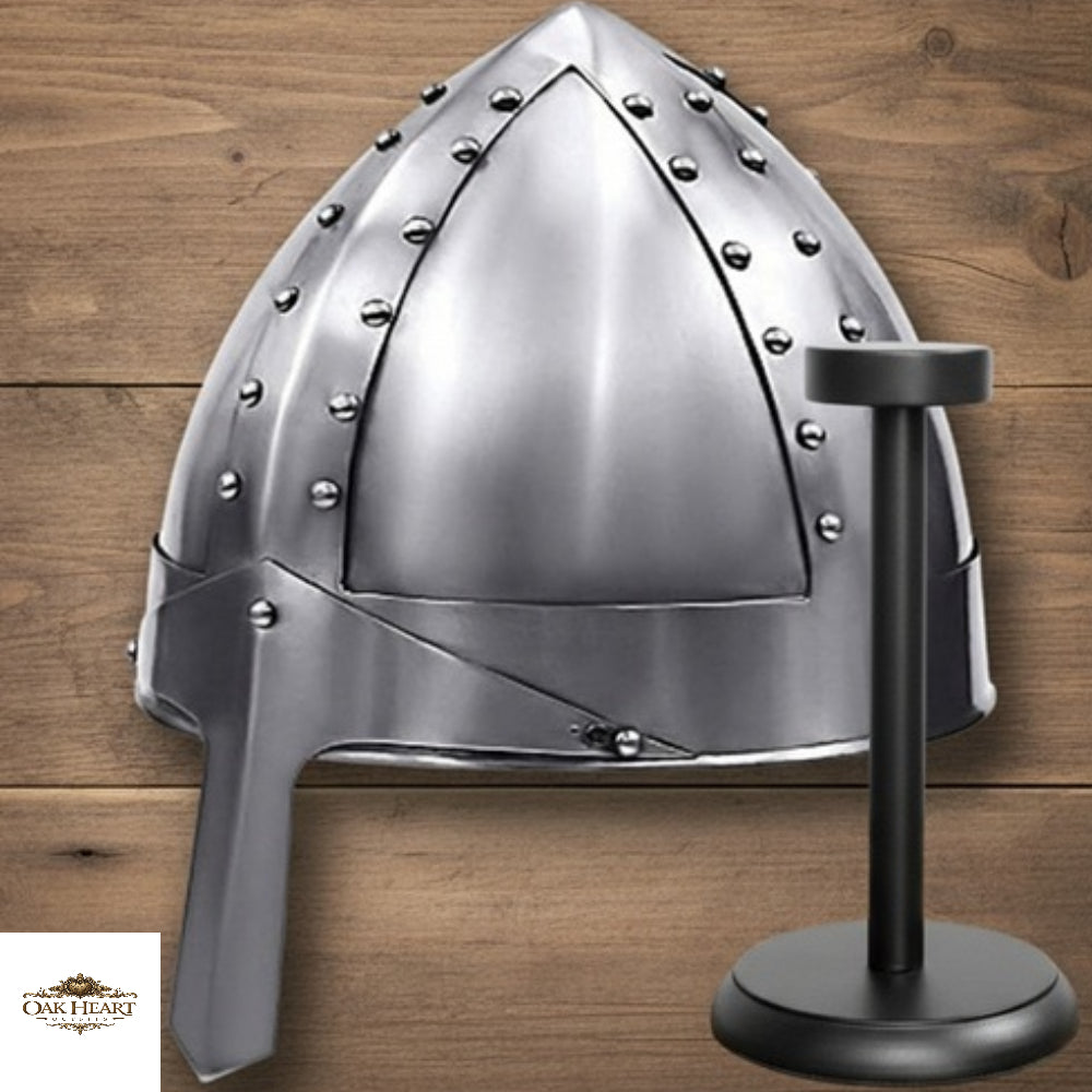 Medieval Norman Warrior Helmet with Nasal Guard –  Wooden Stand