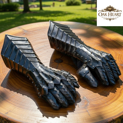 Medieval Black Steel Gauntlets – Nazgul Armor Gloves, Crusader LARP, Halloween Costume