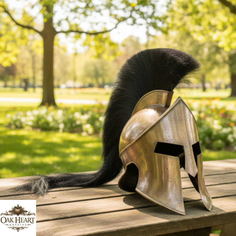 King Leonidas Spartan Helmet – Medieval Roman 300 Movie Replica, Wooden Stand