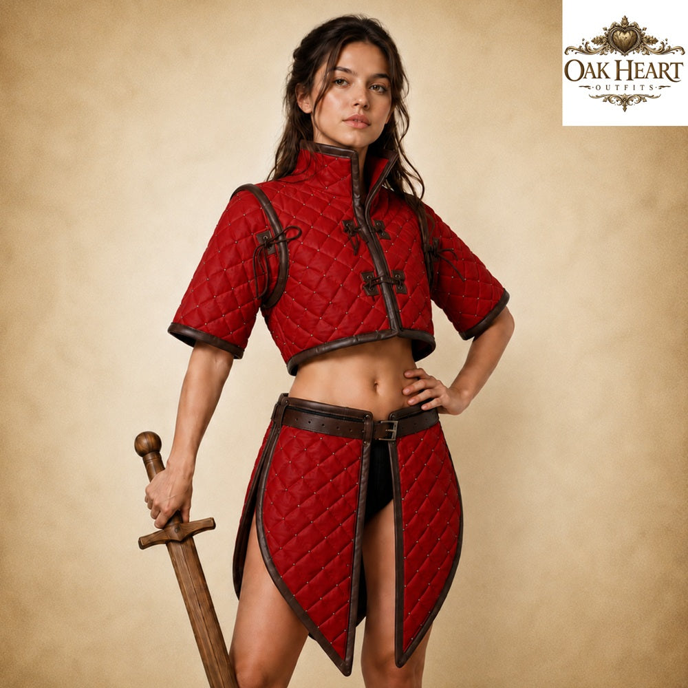 Medieval Witcher Gambeson Half Sleeve – Padded Armor Costume for LARP,