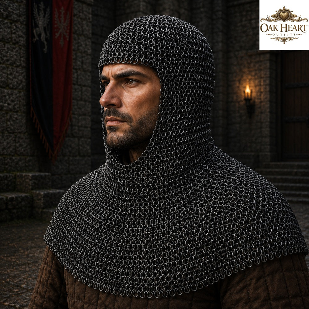 Titanium Chainmail Hauberk – 9mm Flat Ring Dome Riveted Shirt, Lightweight Medieval Armor for LARP & SCA