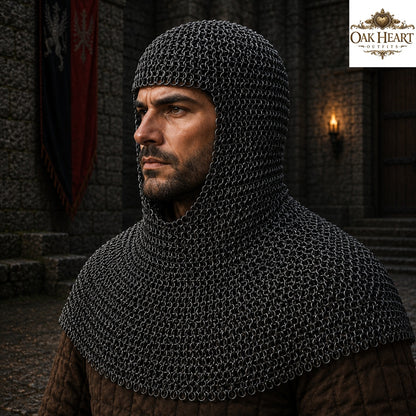 Titanium Chainmail Hauberk – 9mm Flat Ring Dome Riveted Shirt, Lightweight Medieval Armor for LARP & SCA