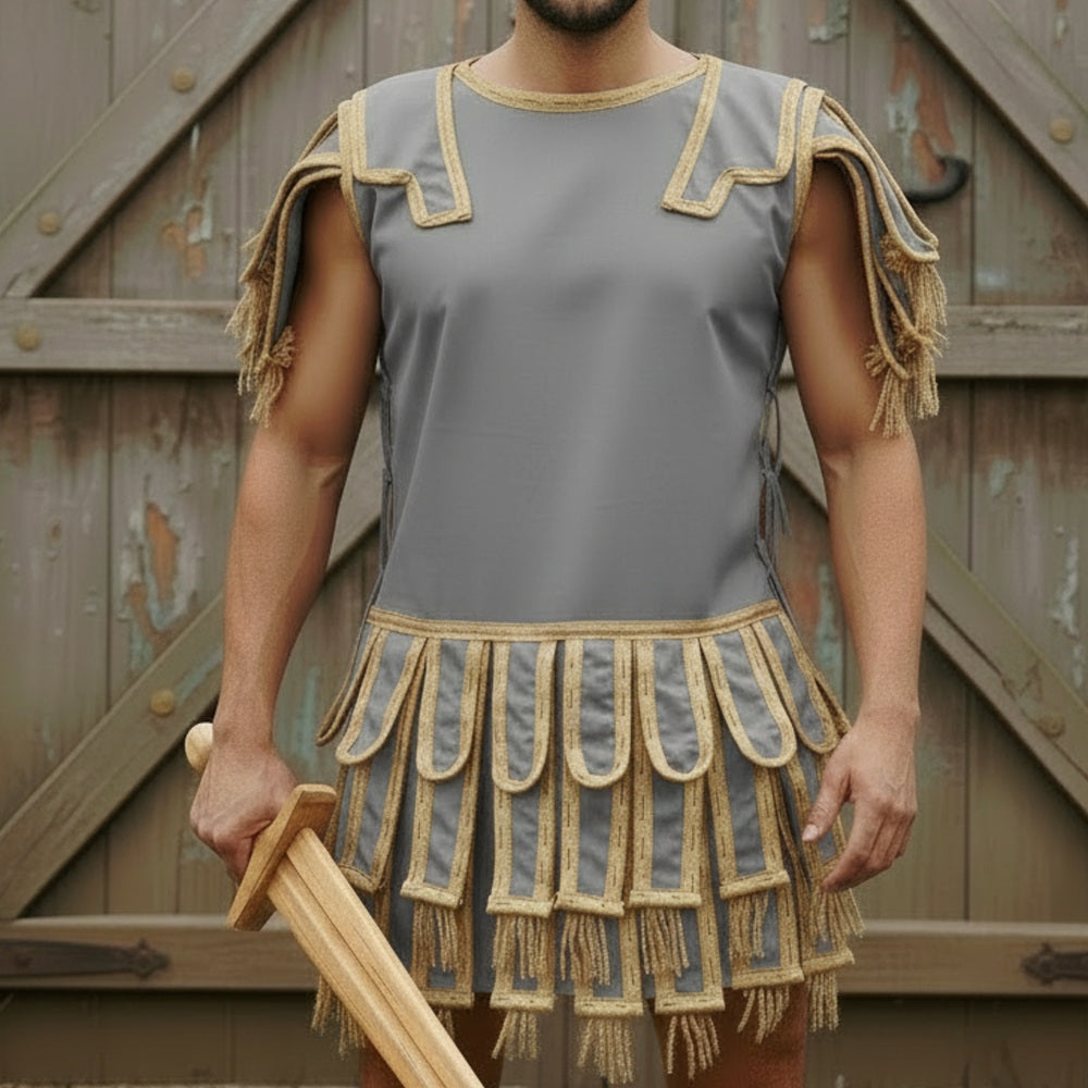 Roman Subarmalis – White Gold Gladiator Tunic, Roman Warrior Costume,