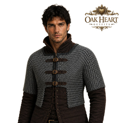 Knight Chainmail Hauberk – 9MM Flat Riveted & Solid Rings Medieval Armor for LARP, Cosplay & Ren Faire