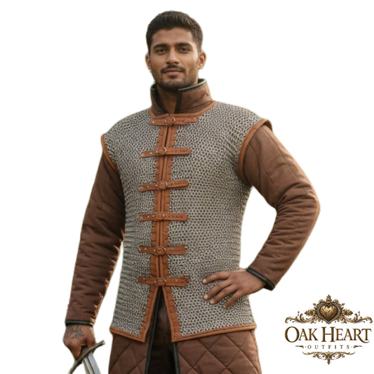 Sleeveless Aluminum Chainmail Shirt – 10mm Flat Riveted Armor with Leather Trim