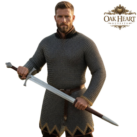 Medieval Chainmail Shirt Hauberk – 9mm Flat Riveted Armor for LARP & Reenactment