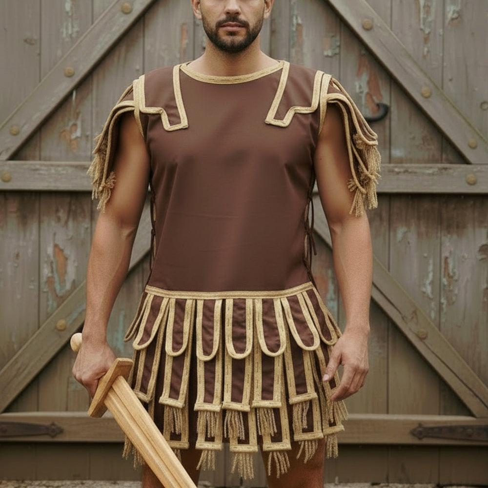 Roman Subarmalis – White Gold Gladiator Tunic, Roman Warrior Costume,