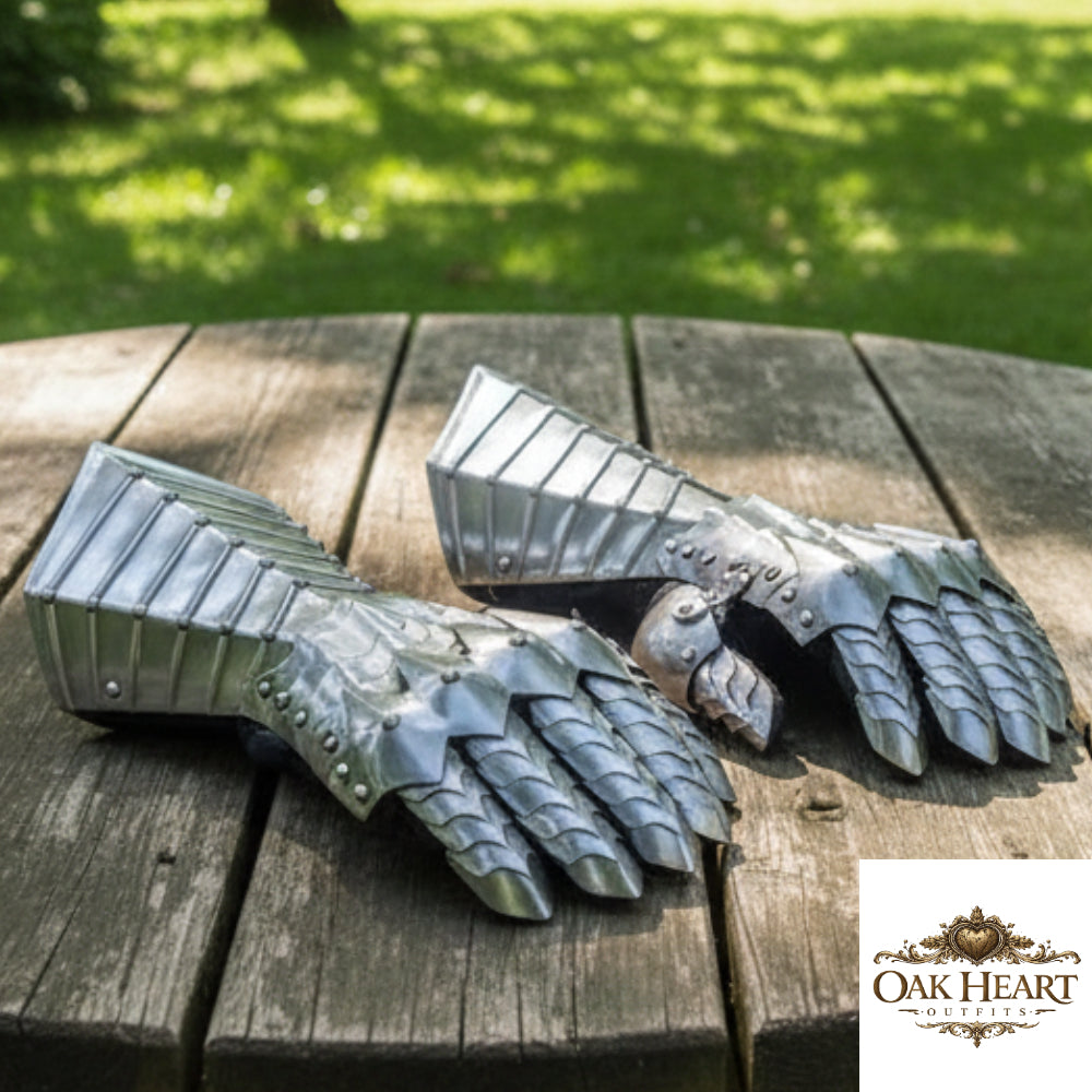 Medieval Steel Gauntlets Silver – Nazgul Style Armor Gloves for LARP, Crusader Knight Hand Armor