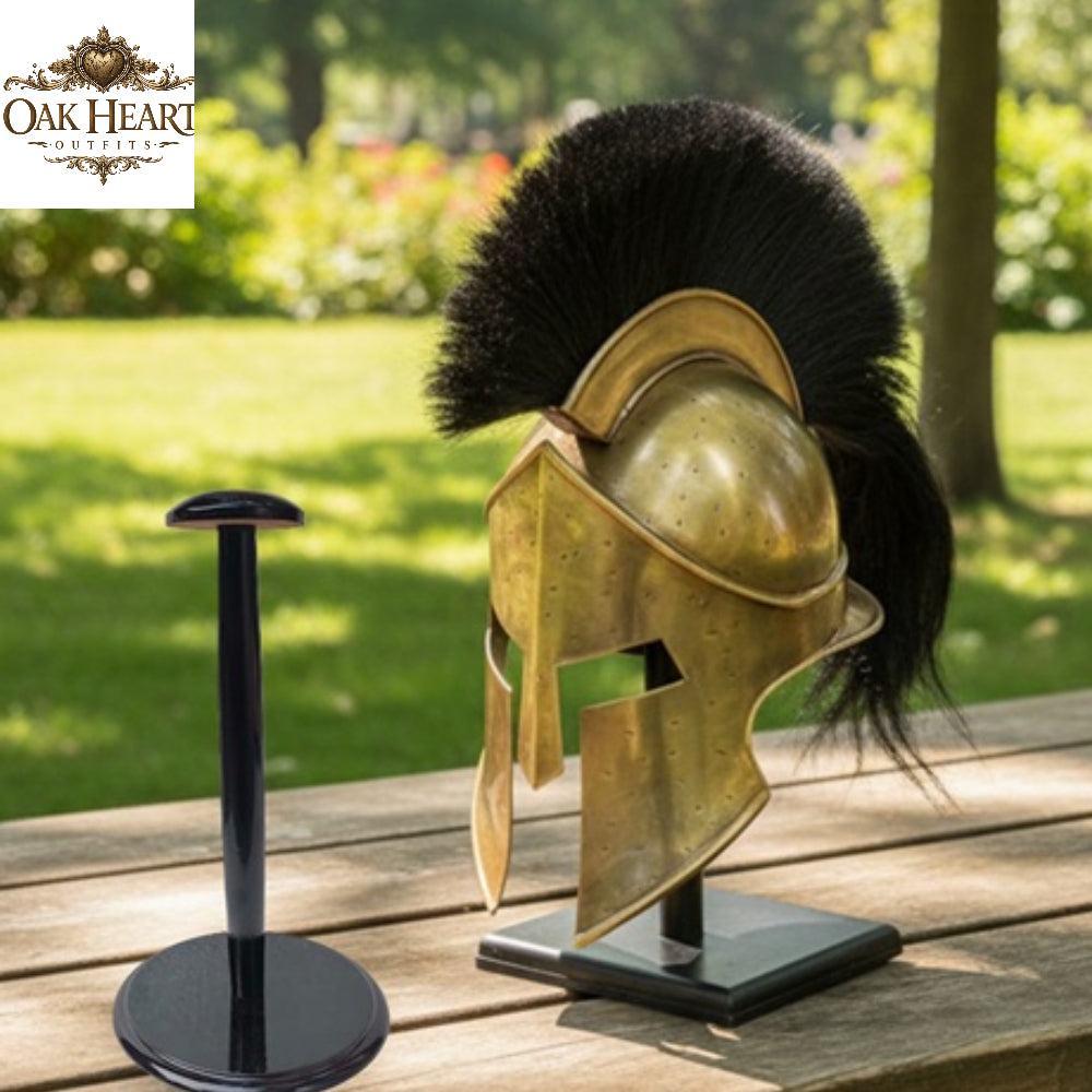 King Leonidas Spartan Helmet – Medieval Roman 300 Movie Replica, Wooden Stand