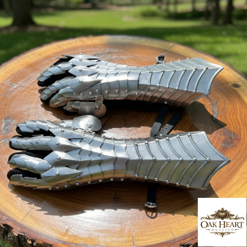 Medieval Steel Gauntlets Silver – Nazgul Style Armor Gloves for LARP, Crusader Knight Hand Armor