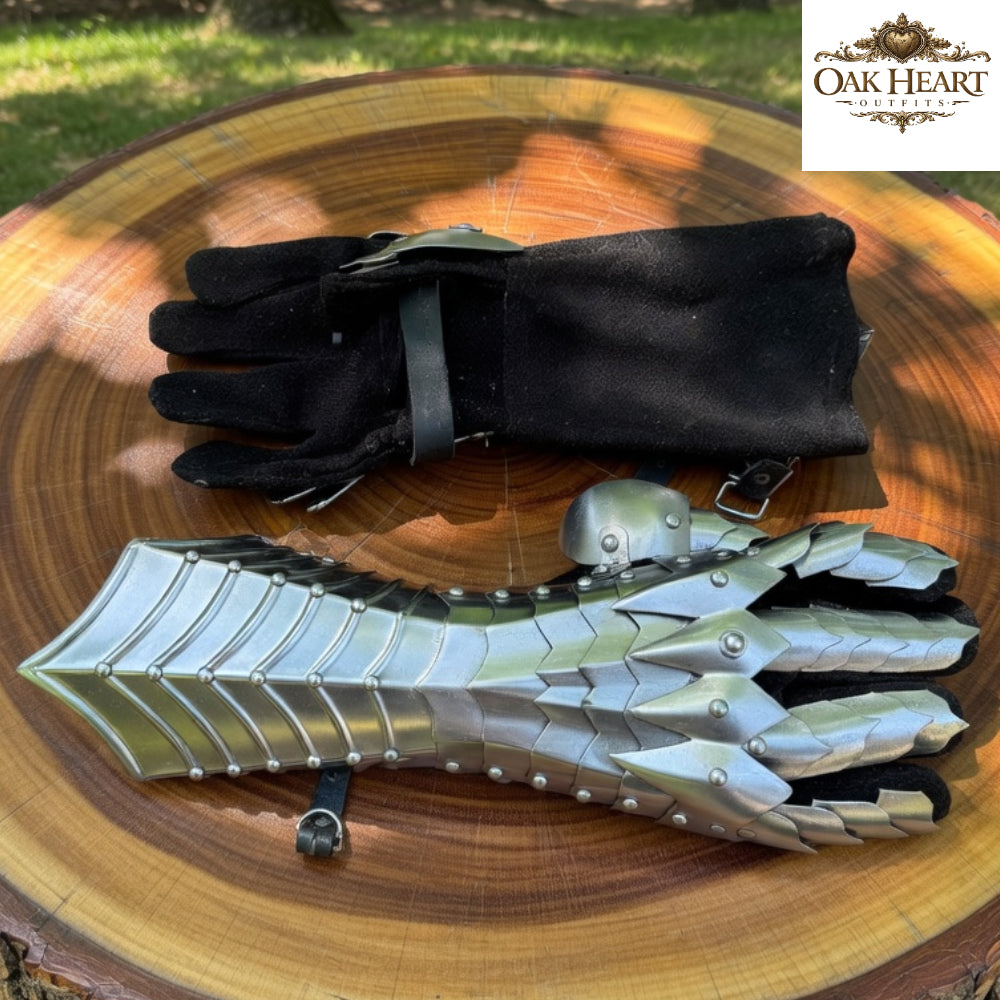 Medieval Steel Gauntlets Silver – Nazgul Style Armor Gloves for LARP, Crusader Knight Hand Armor
