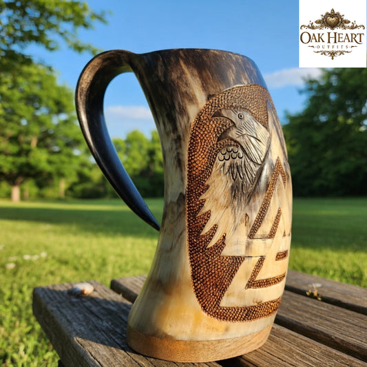 Viking Raven Horn Mug – Valknut Norse Mead Drinking Tankard