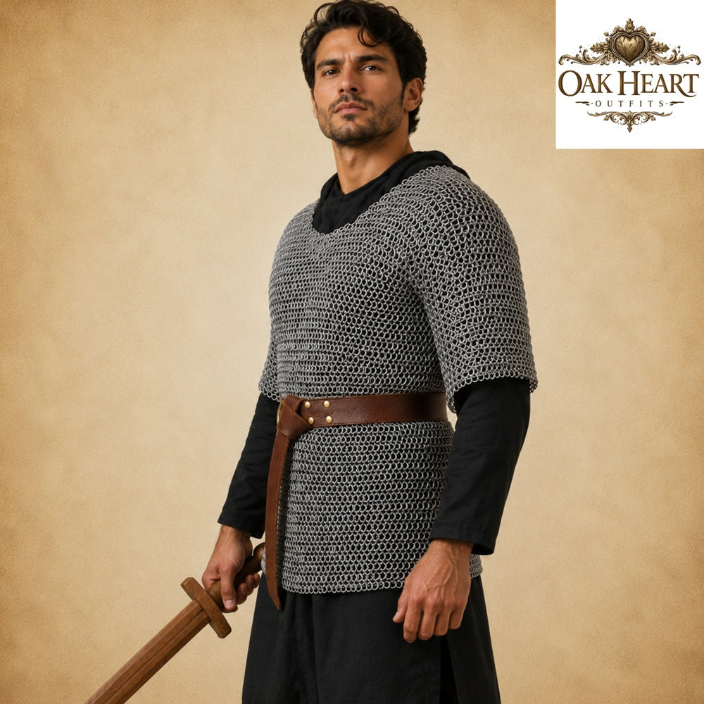 Medieval 9mm Flat Riveted Chainmail Haubergeon – Viking Mild Steel Hauberk