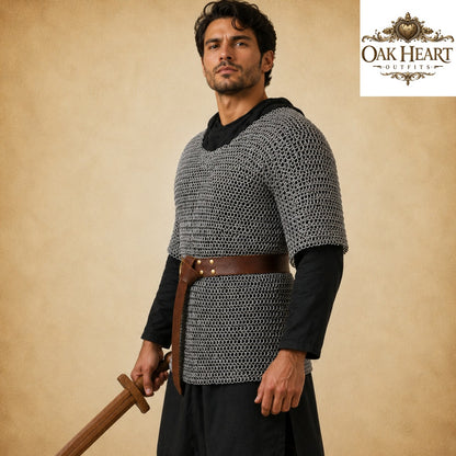 Medieval 9mm Flat Riveted Chainmail Haubergeon – Viking Mild Steel Hauberk