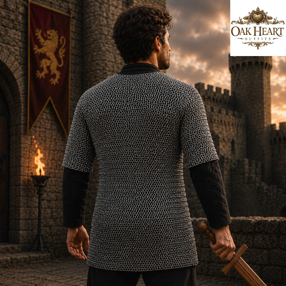 Aluminum Chainmail Haubergeon Shirt – Riveted Viking Knight Armor, Lightweight