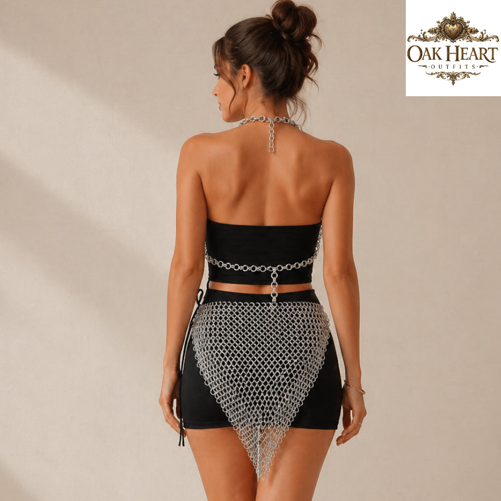 Anodized Aluminum Chainmail Top & Skirt Set – LARP Cosplay Costume, Medieval Armor Outfit