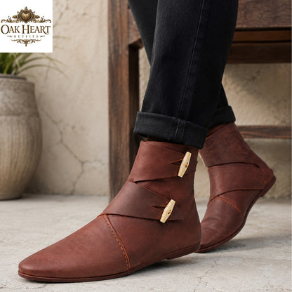 Ravenhold Medieval Leather Ankle Boots – Viking LARP Shoes, Renaissance Faire