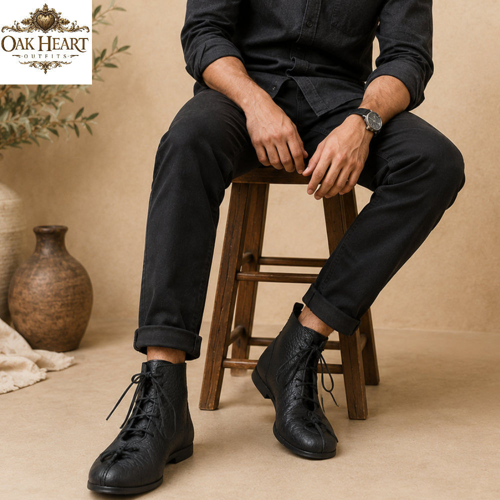Medieval Leather Buhurt Shoes, Historical Reenactment Footwear, Viking Ankle Boots,