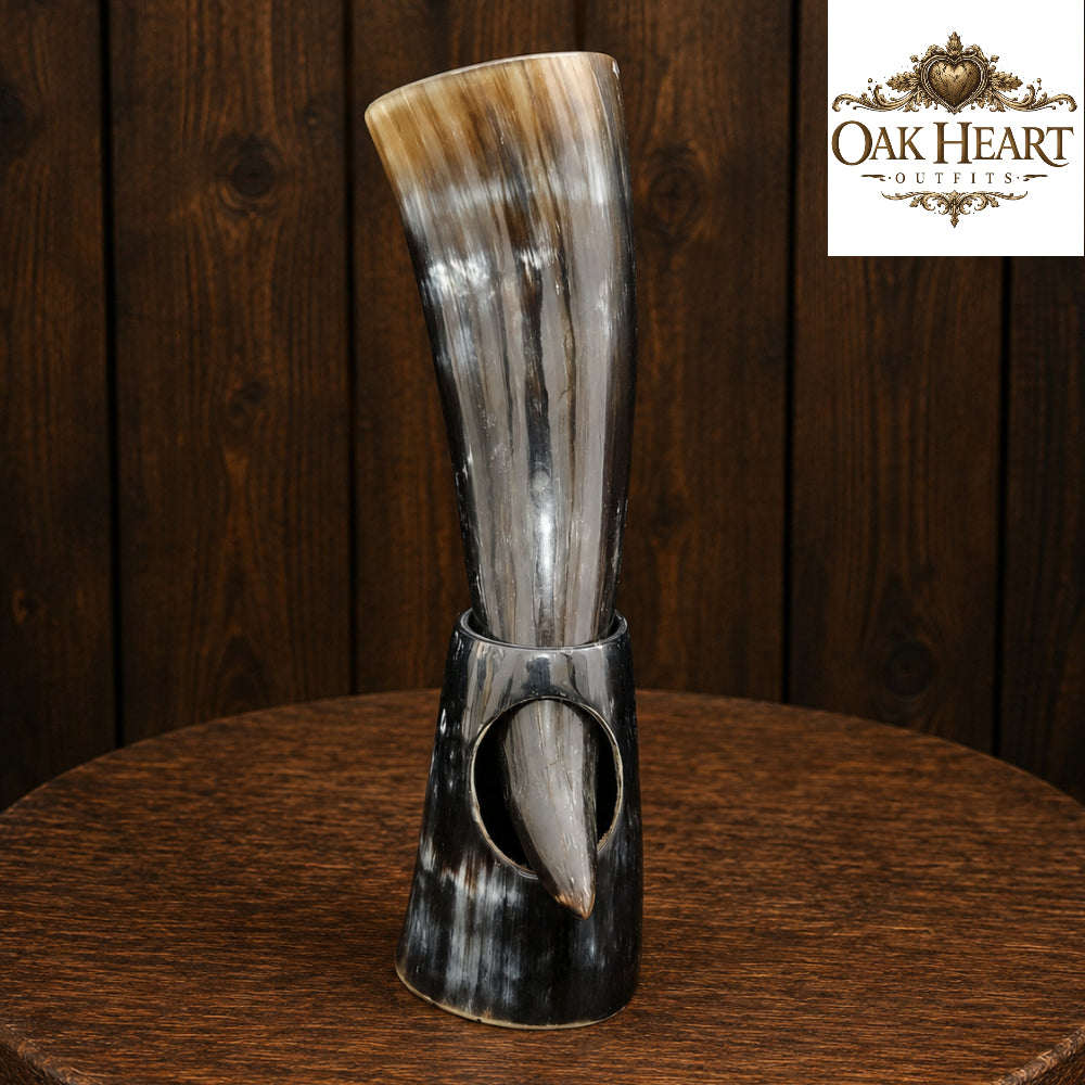 Handcrafted Viking Ale Horn with Display Stand