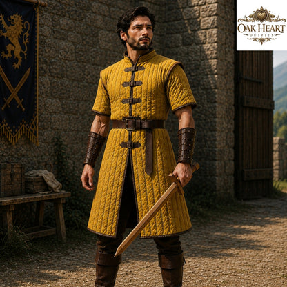 Medieval Crimson Gambeson – Quilted Padded Aketon Armor, Ren Faire