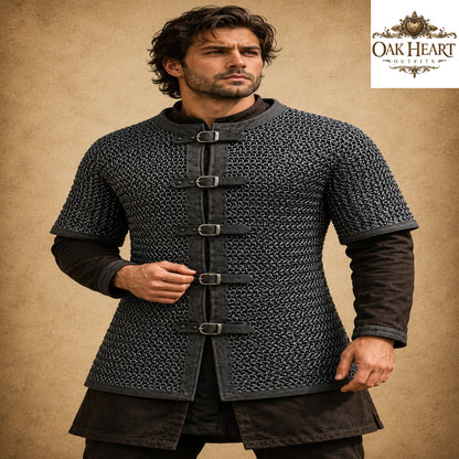 Medieval Aluminum Chainmail Hauberk – Dark Gray 9mm Riveted Armor Shirt for LARP, Cosplay & Reenactment