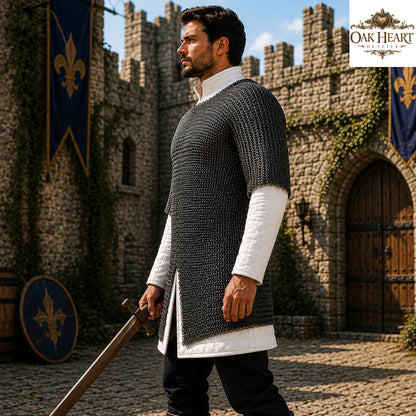Medieval Mild Steel Chainmail Shirt – 9mm Flat Riveted Rings with Solid Washer Hauberk