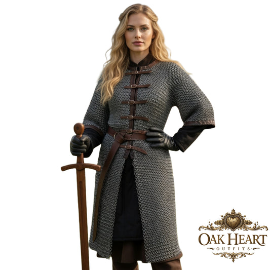 Medieval 9mm Flat Riveted Chainmail Hauberk – Mild Steel Half Sleeve Armor