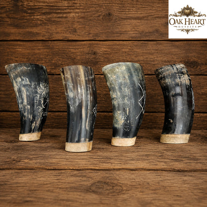 Set of 4 Viking Horn Cups | Handmade Medieval Drinking Horn Tumblers