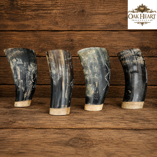 Set of 4 Viking Horn Cups | Handmade Medieval Drinking Horn Tumblers