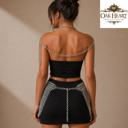 Anodized Aluminum Chainmail Top & Skirt Set – Ren Faire Female Cosplay Costume, Medieval Outfit