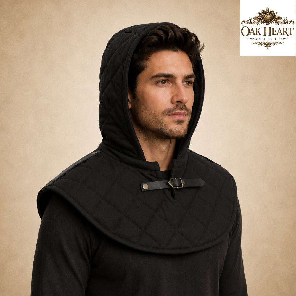 Renaissance Cotton Hood | Medieval Quilted Hooded Collar for LARP, Cosplay & Ren Faire