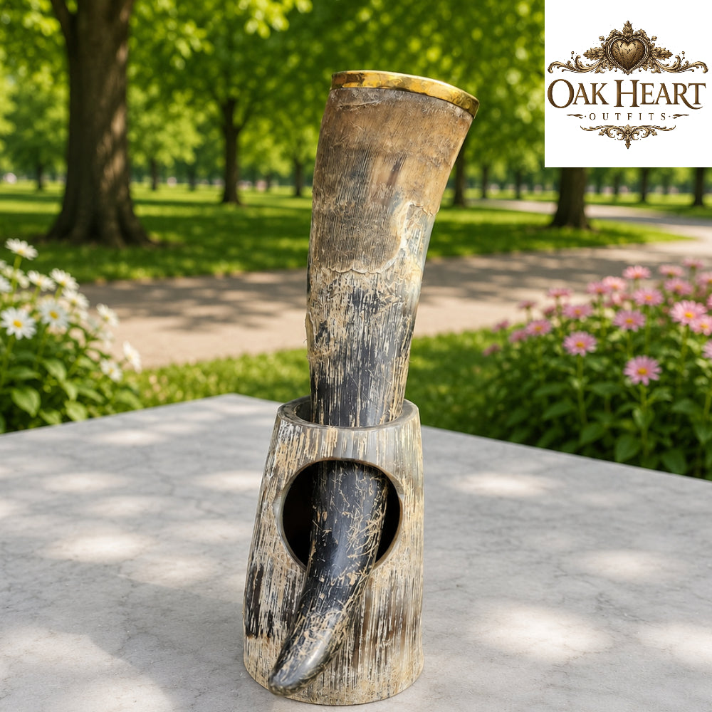 Handmade Viking Drinking Horn with Stand