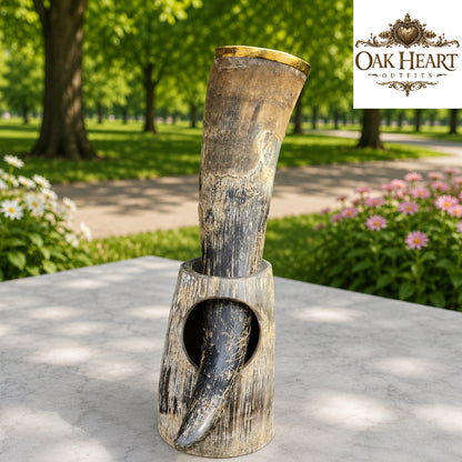 Handmade Viking Drinking Horn with Stand