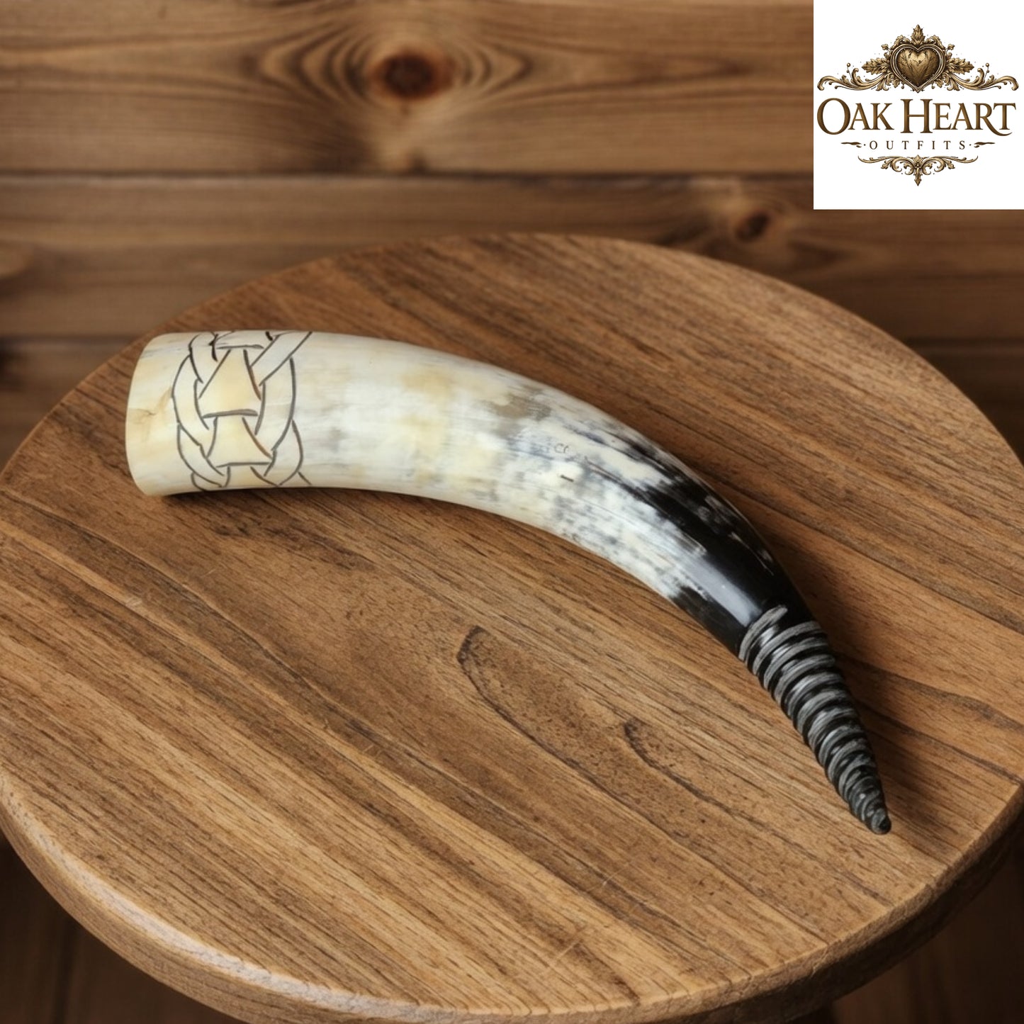 Viking Drinking Horn Engraved – Medieval Horn Mug for LARP,