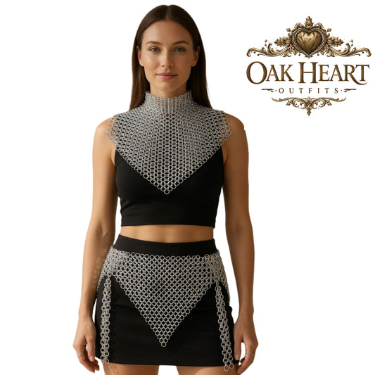 Anodized Aluminum Chainmail Collar & Skirt Set – Ren Faire Cosplay Costume, Medieval Outfit
