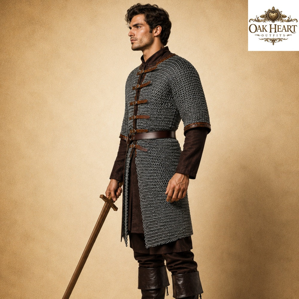 Medieval Chainmail Hauberk 8mm Flat Riveted Rings – Mild Steel Half Sleeve Armor Shirt