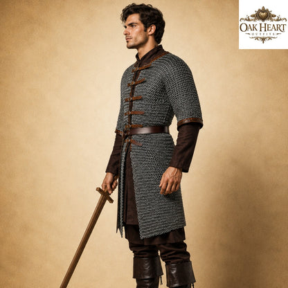 Medieval Chainmail Hauberk 8mm Flat Riveted Rings – Mild Steel Half Sleeve Armor Shirt