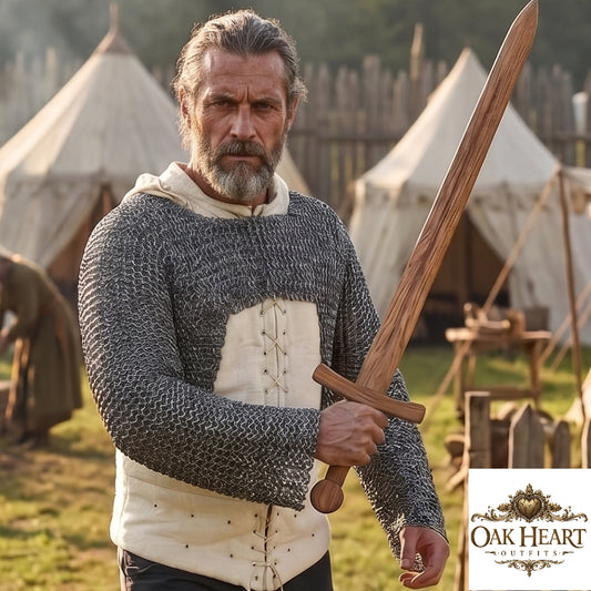 Medieval Chainmail Hauberk, Steel 9mm Flat Riveted Rings, Full Sleeve Armor Shirt for Costume