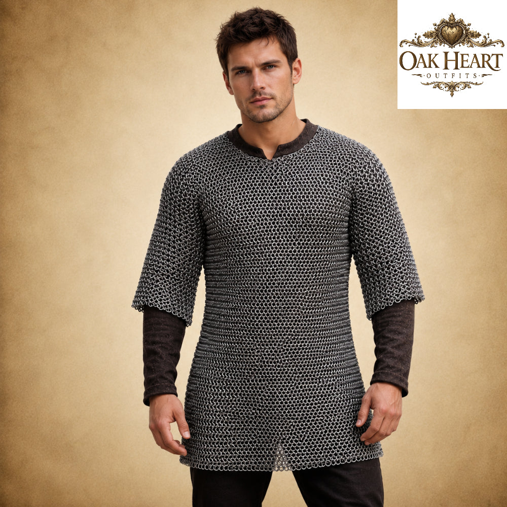 Medieval Stainless Steel Chainmail Armor Shirt – 9mm Riveted Rings Half Sleeve Tunic