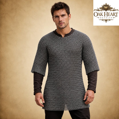 Medieval Stainless Steel Chainmail Armor Shirt – 9mm Riveted Rings Half Sleeve Tunic