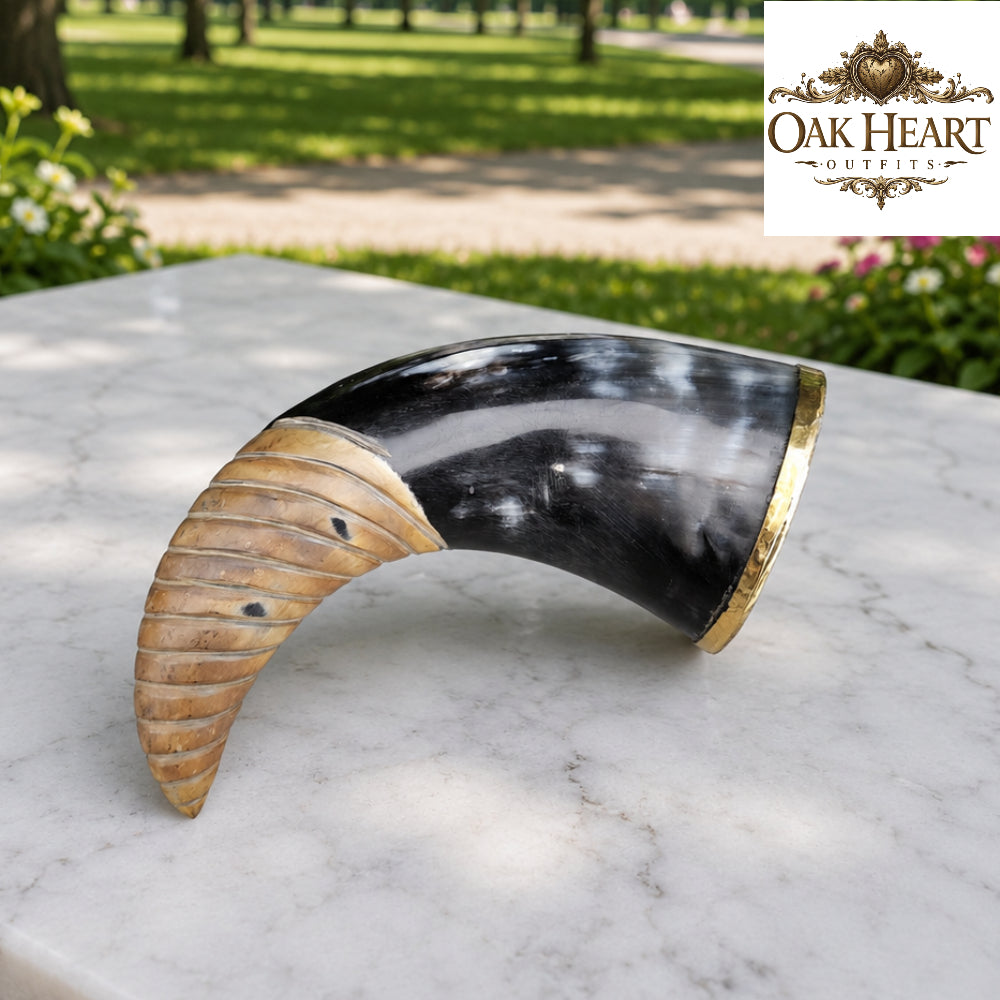 Handmade Viking Drinking Horn Mug with Brass Rim