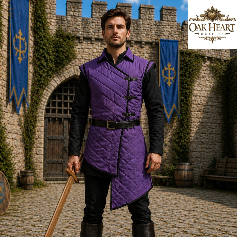 Medieval Wine Red Gambeson Armor – Quilted Viking Jacket for LARP,