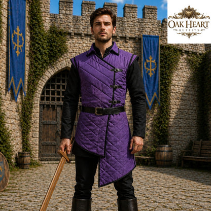 Medieval Wine Red Gambeson Armor – Quilted Viking Jacket for LARP,
