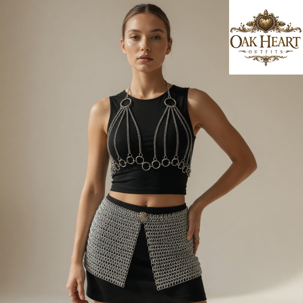 Chainmail Bikini Top & Skirt Set | Aluminum 10mm Butted Rings, Medieval Ren Faire, Cosplay Costume