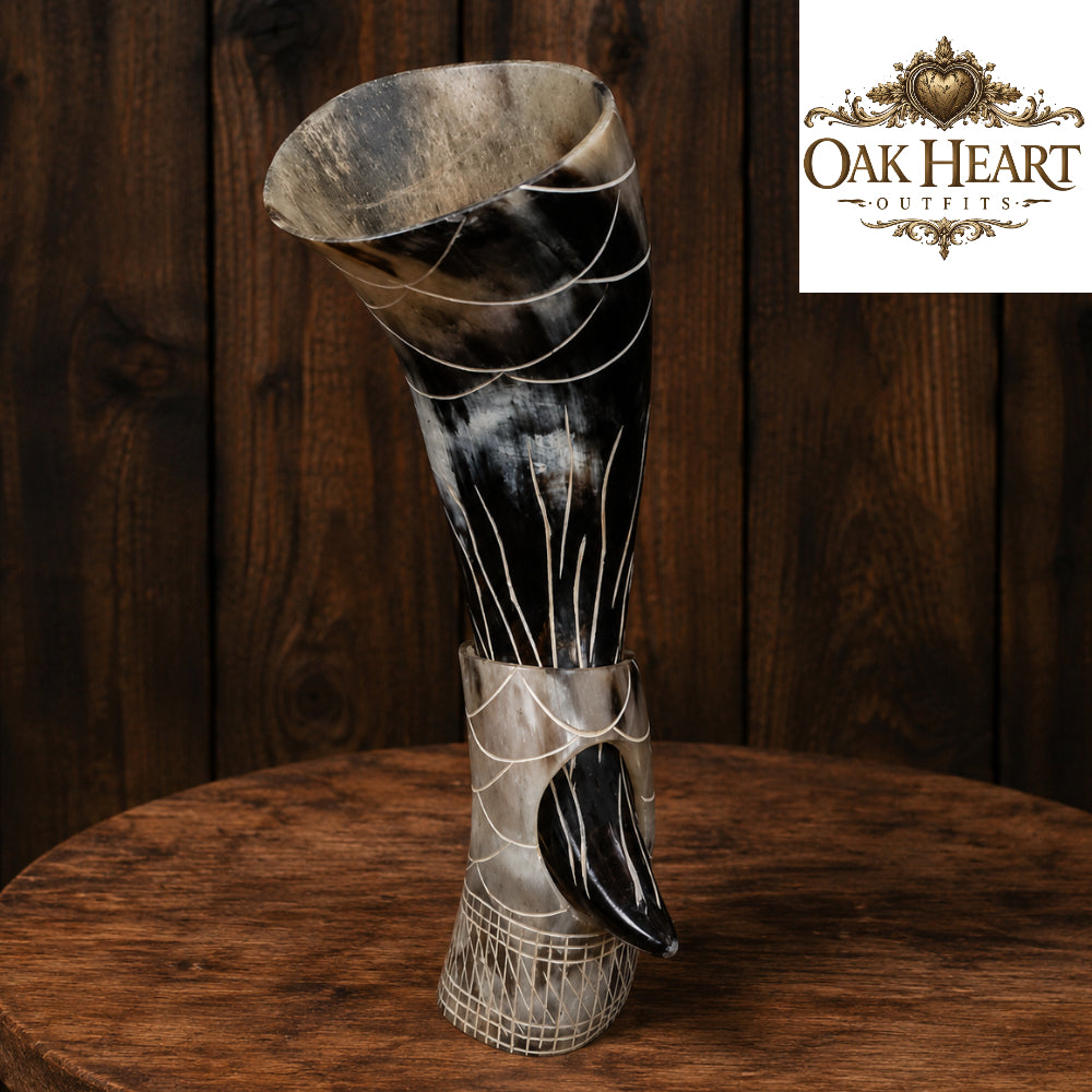 Medieval Drinking Horn with Decorative Stand