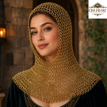 Brass Chainmail Coif Hood, Medieval Chainmail Armor, Renaissance