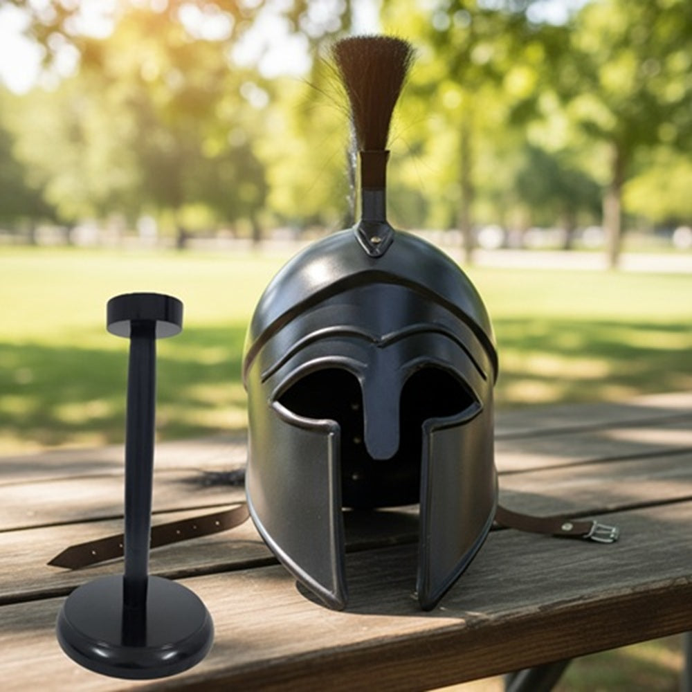 Greek Corinthian Helmet Replica | Medieval Armor with Wooden Stand