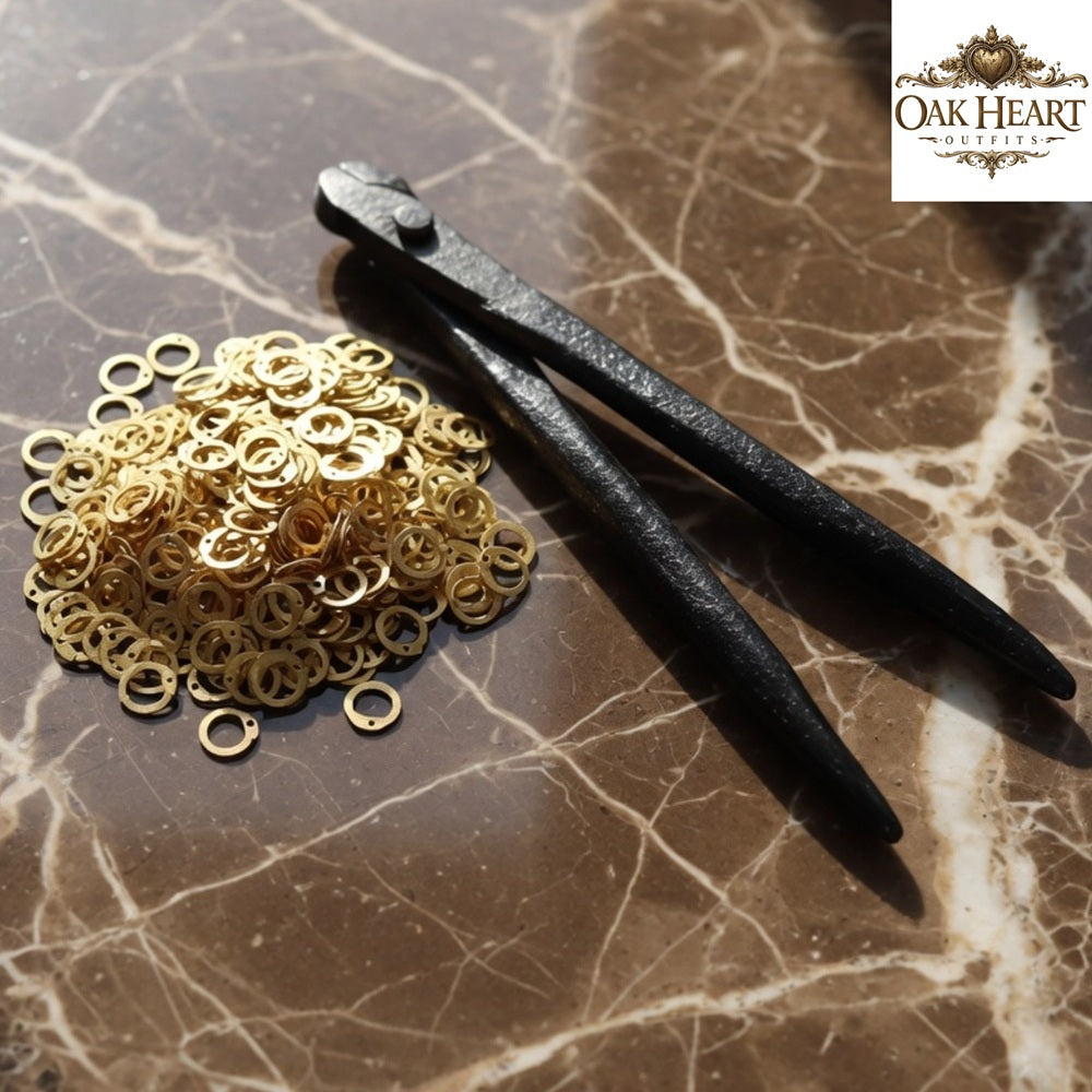 9mm Brass Flat Riveted Chainmail Rings with Rivets – Free Tool Included for Armor Making & Repair
