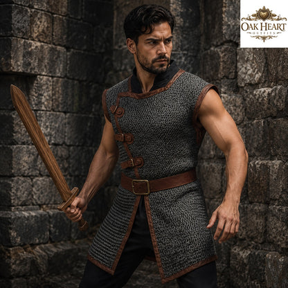 Medieval Sleeveless Chainmail Hauberk – 9MM Round Ring Riveted Aluminium Armor